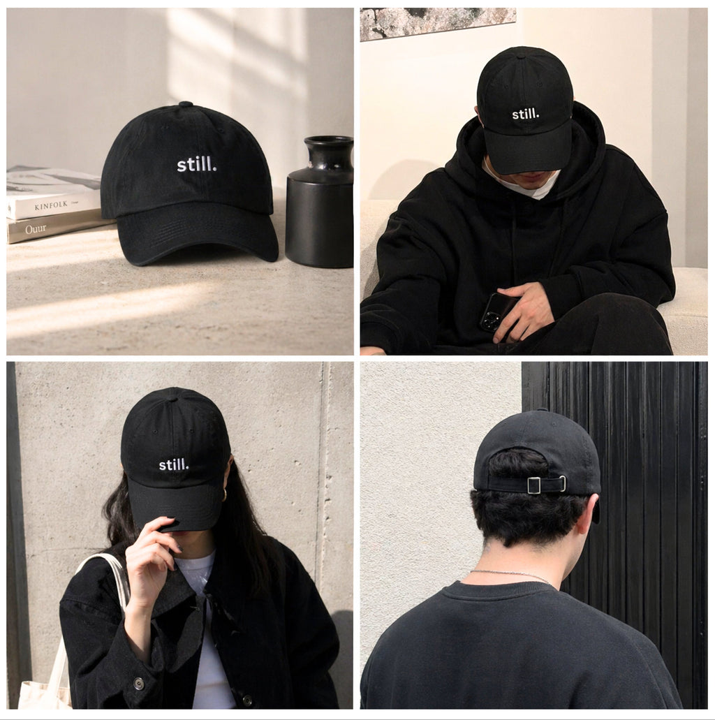 Still Black/White Signature Cap | Gorra Bordada Negra