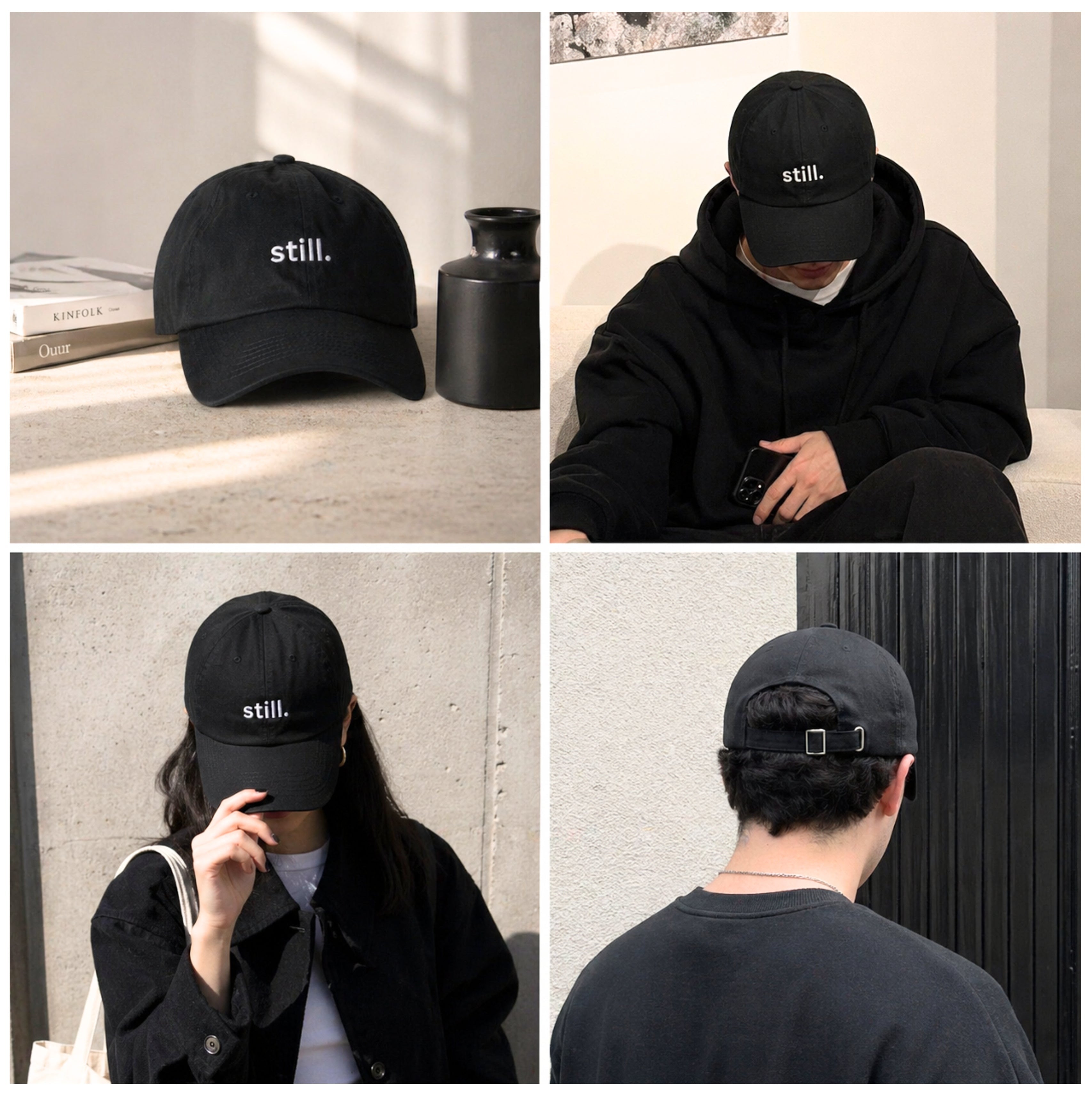 Still Black/White Signature Cap | Gorra Bordada Negra