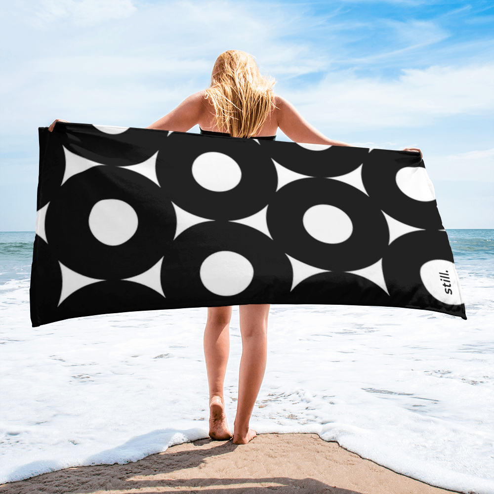 Geometrisches rundes Strandtuch | Minimalistisch Schwarz-Weiß