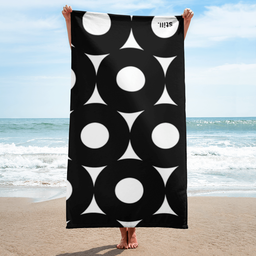 Geometric Circle Beach Towel | Minimalist Black and White